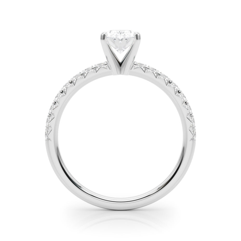 Silver Oval Solitaire Pave Diamond Engagement Ring with Four-Prong Setting 1