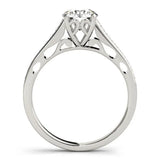 Silver Oval Solitaire Prong Set Diamond Engagement Ring with Pave Band 2