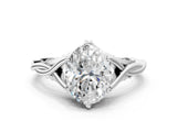 Silver Oval Solitaire Twist Band Six-Prong Setting