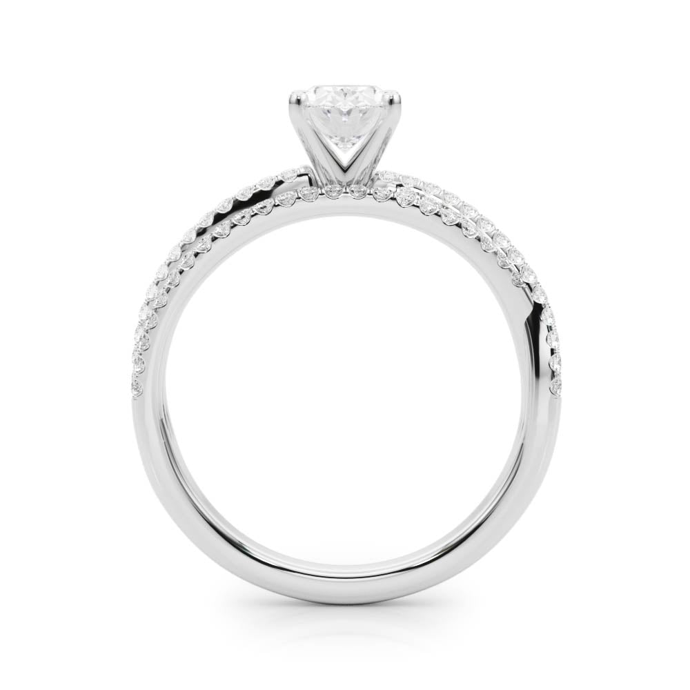 Silver Oval Solitaire Twist Band with Pavé Setting and Four-Prong Setting 1