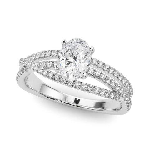 Silver Oval Solitaire Twist Band with Pavé Setting and Four-Prong Setting 2