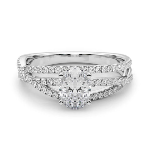 Silver Oval Solitaire Twist Band with Pavé Setting and Four-Prong Setting