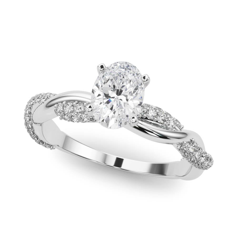 Silver Oval Solitaire Twist Band with Pave Prong Setting 2
