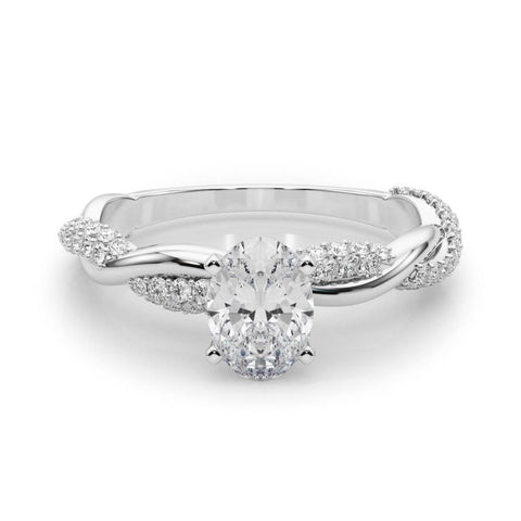 Silver Oval Solitaire Twist Band with Pave Prong Setting