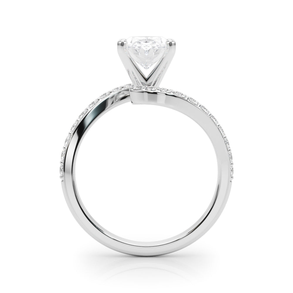 Silver Oval Solitaire Twist Band with Pave Set Diamonds and Four-Prong Setting 1