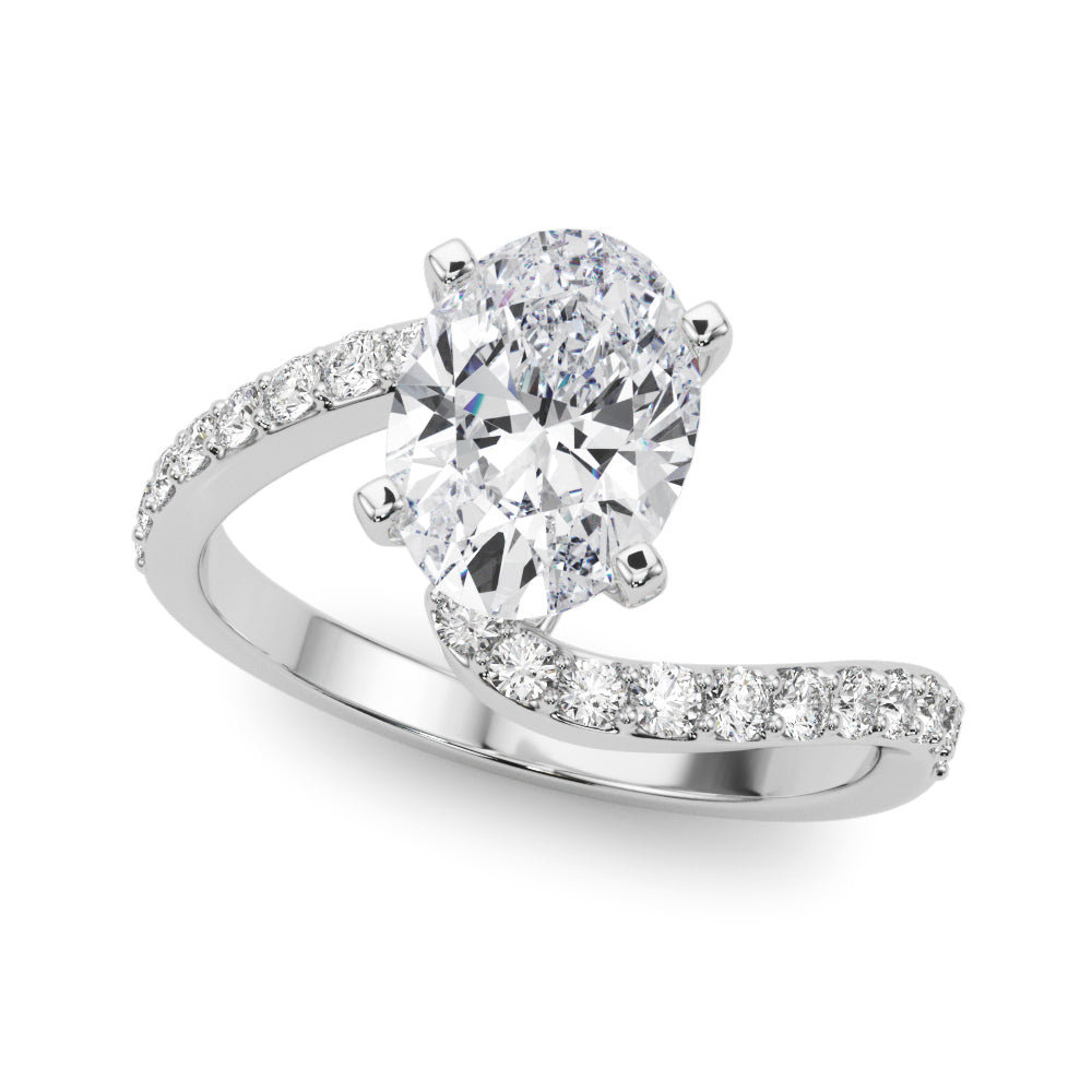 Silver Oval Solitaire Twist Band with Pave Set Diamonds and Four-Prong Setting 2