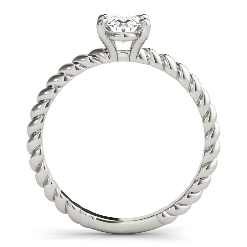 Silver Oval Solitaire Twisted Band 4-Prong Ring 1
