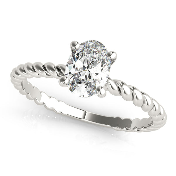 White gold Oval Solitaire Twisted Band 4-Prong Ring