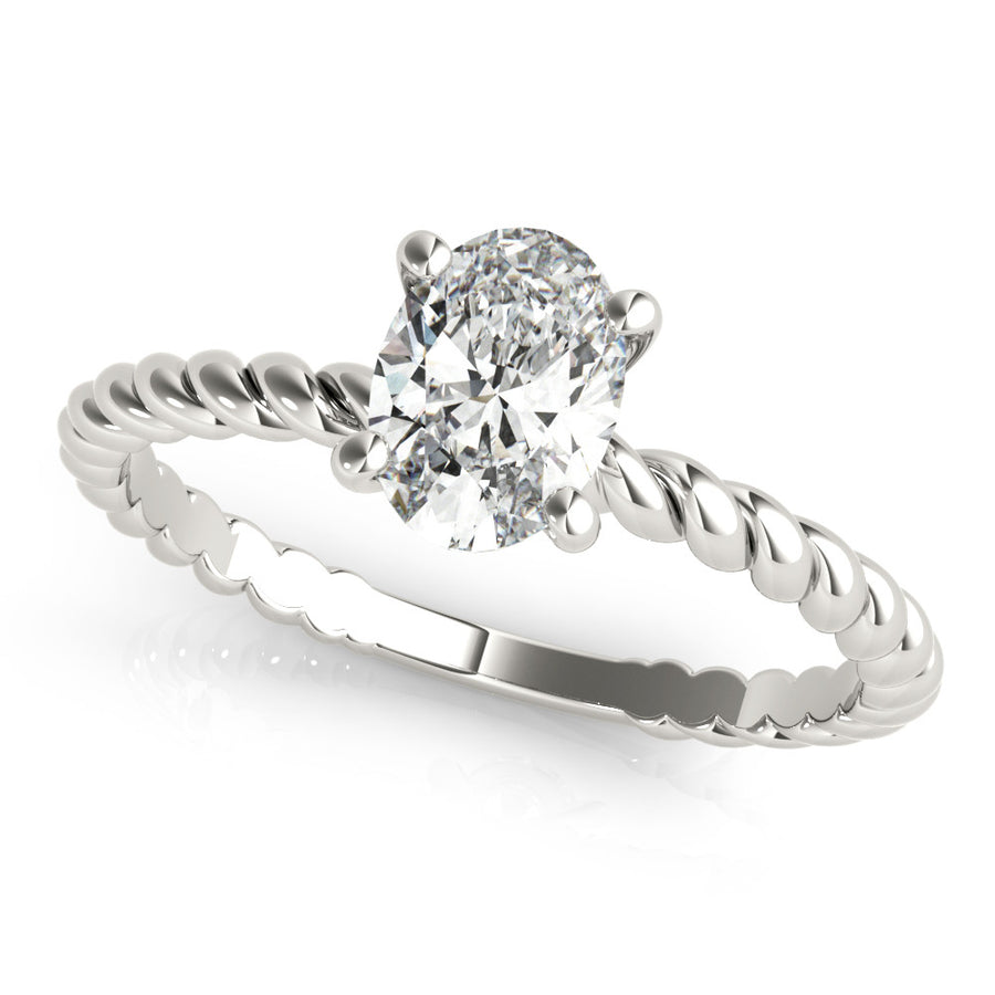 White gold Oval Solitaire Twisted Band 4-Prong Ring