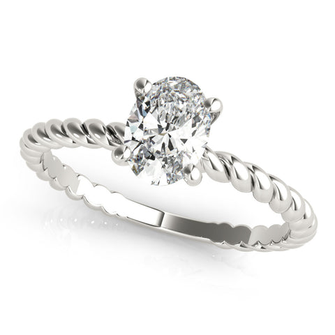 Silver Oval Solitaire Twisted Band 4-Prong Ring 2