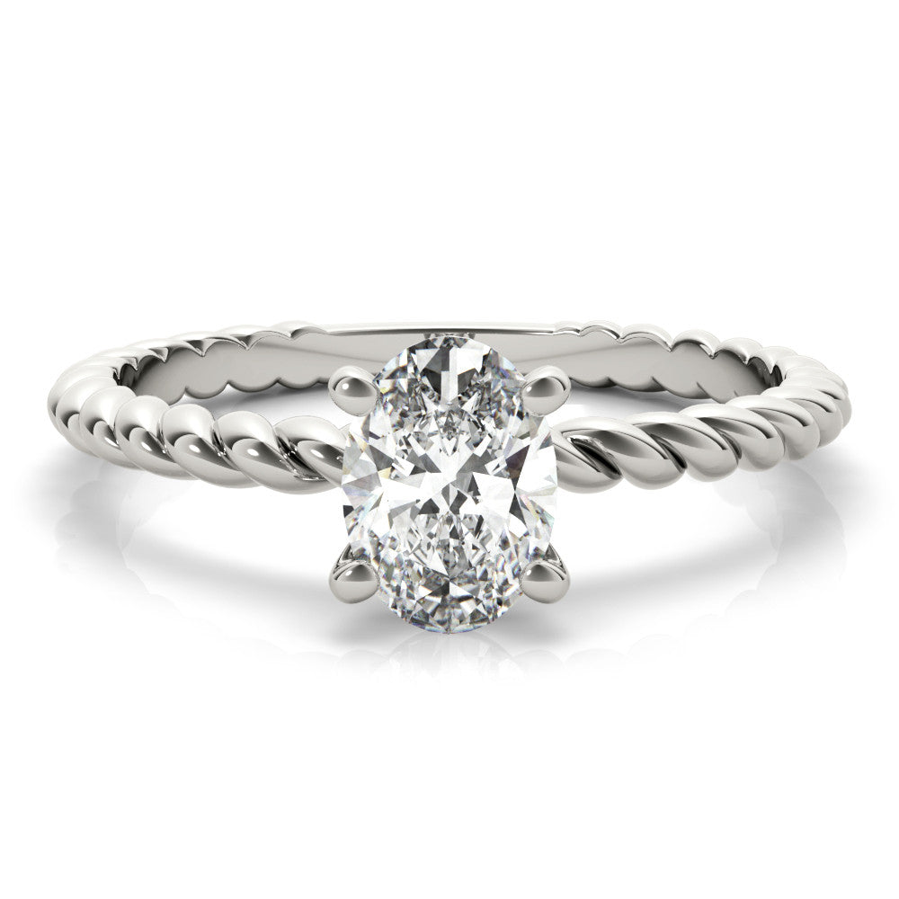 Silver Oval Solitaire Twisted Band 4-Prong Ring