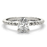 Silver Oval Solitaire Twisted Band 4-Prong Ring