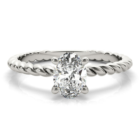 Silver Oval Solitaire Twisted Band 4-Prong Ring
