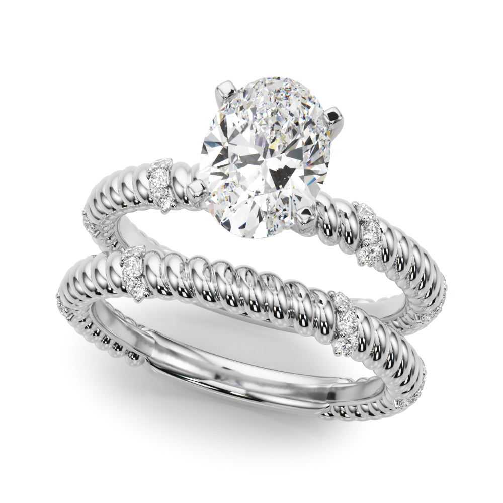 Silver Oval Solitaire Twisted Band Prong Set Engagement Ring
