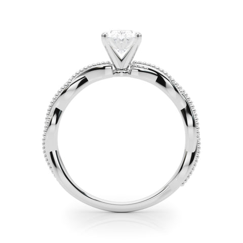 Silver Oval Solitaire Twisted Band with Bead Prong Setting 1