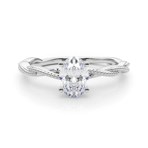 Silver Oval Solitaire Twisted Band with Bead Prong Setting