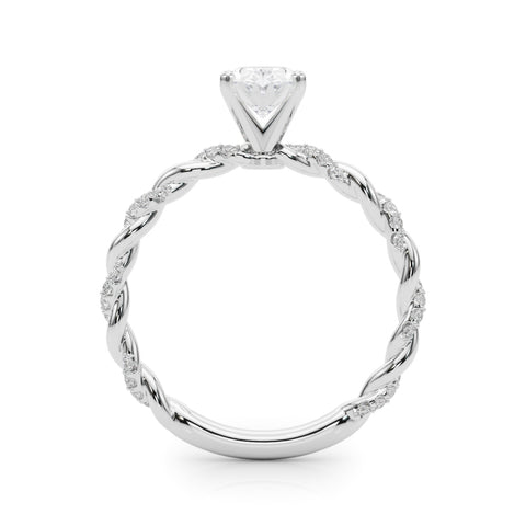 Silver Oval Solitaire Twisted Band with Pavé Accents and Four-Prong Setting 1
