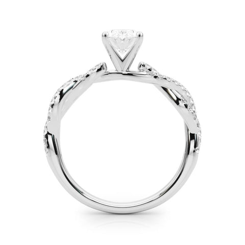 Silver Oval Solitaire Twisted Pave Band with Four-Prong Setting 1