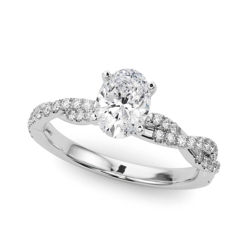 Silver Oval Solitaire Twisted Pave Band with Four-Prong Setting 2