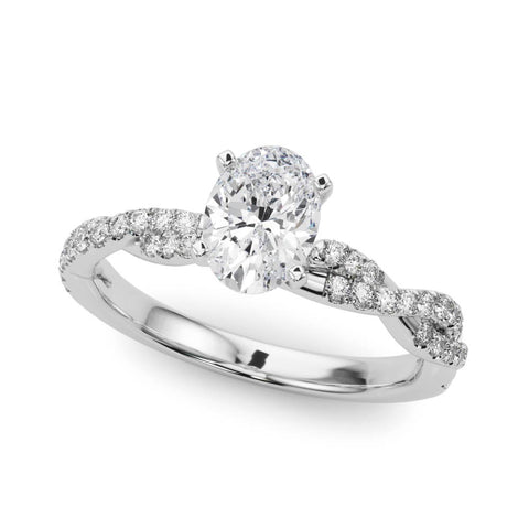 Silver Oval Solitaire Twisted Pave Band with Four-Prong Setting 2