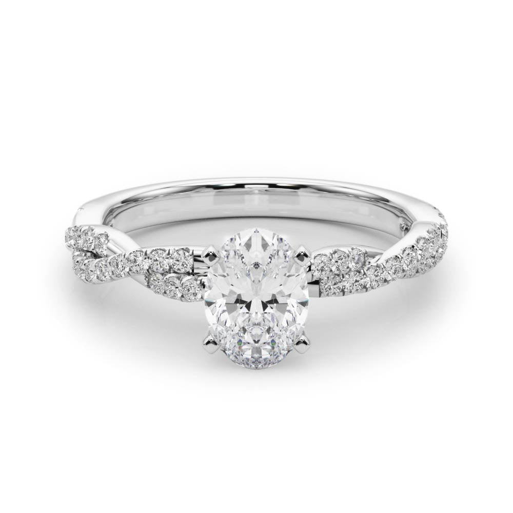 Silver Oval Solitaire Twisted Pave Band with Four-Prong Setting