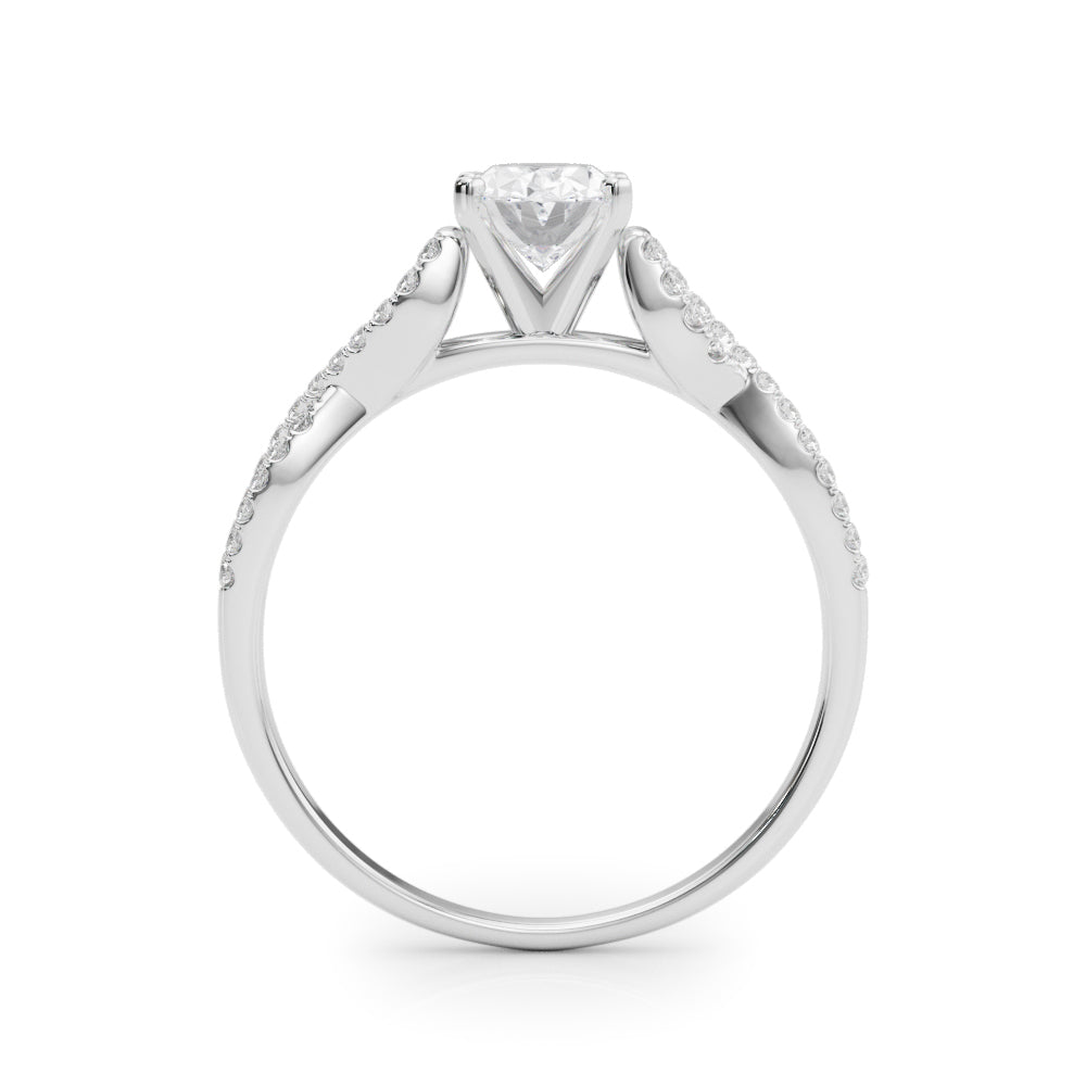 Silver Oval Solitaire Twisted Pave Diamond Engagement Ring with Four-Prong Setting 1