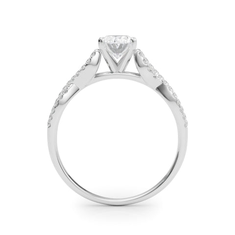Silver Oval Solitaire Twisted Pave Diamond Engagement Ring with Four-Prong Setting 1