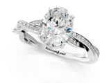 Silver Oval Solitaire Twisted Pave Diamond Ring with Four-Prong Setting_9