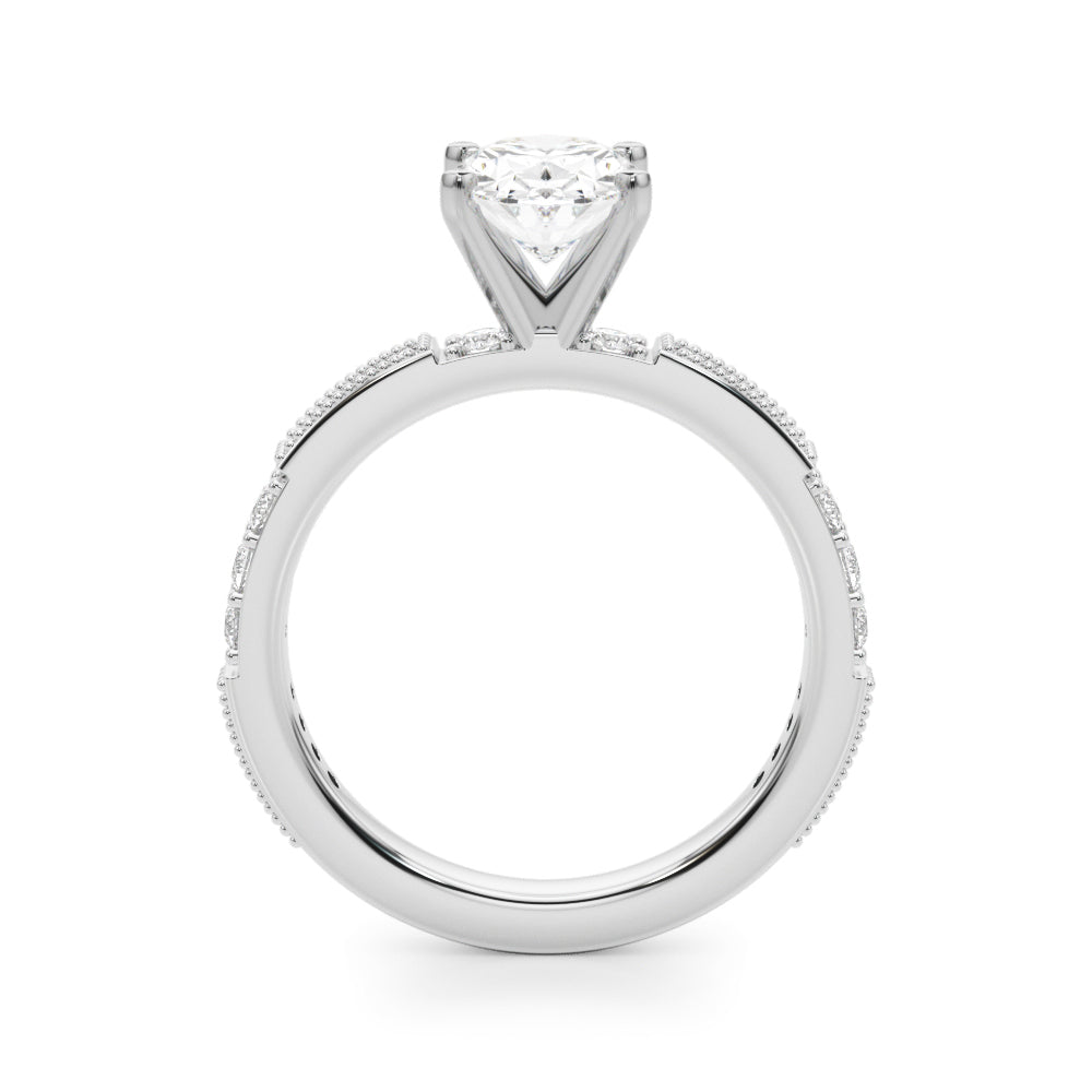 Silver Oval Solitaire with Pavé Band and Four-Prong Setting 1
