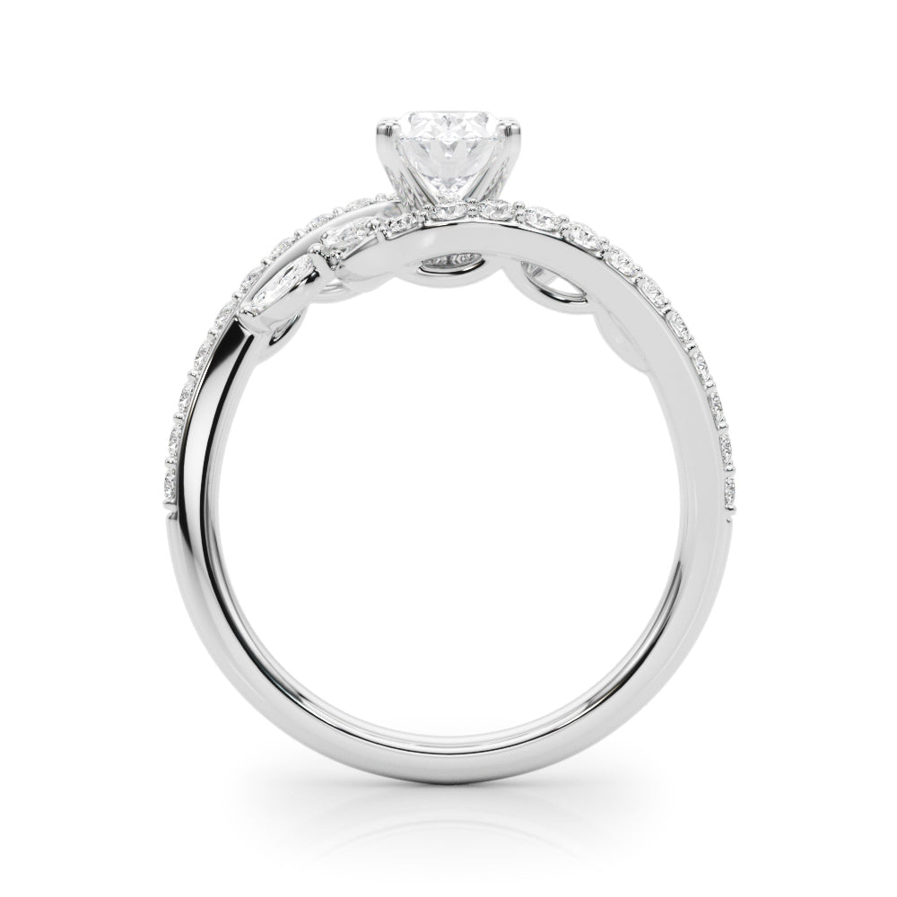 Silver Oval Solitaire with Pavé Twist Band and Four-Prong Setting 1
