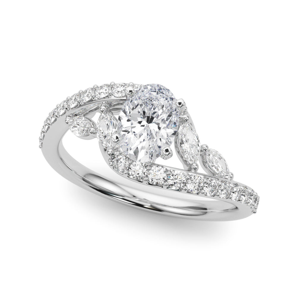 Silver Oval Solitaire with Pavé Twist Band and Four-Prong Setting 2