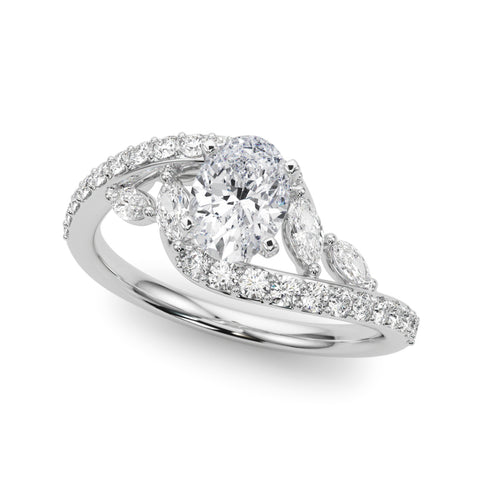 Silver Oval Solitaire with Pavé Twist Band and Four-Prong Setting 2
