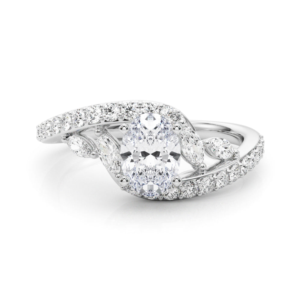 Silver Oval Solitaire with Pavé Twist Band and Four-Prong Setting