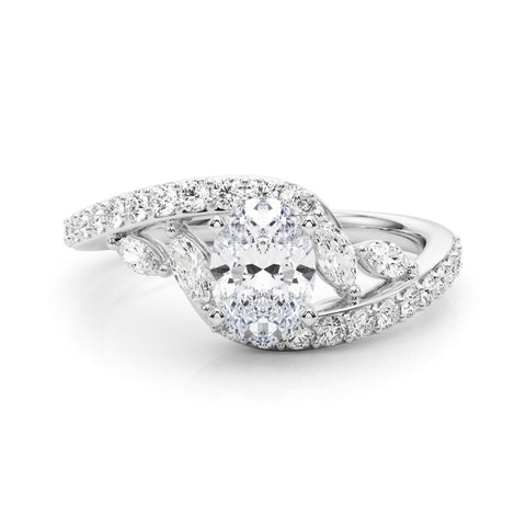 Silver Oval Solitaire with Pavé Twist Band and Four-Prong Setting