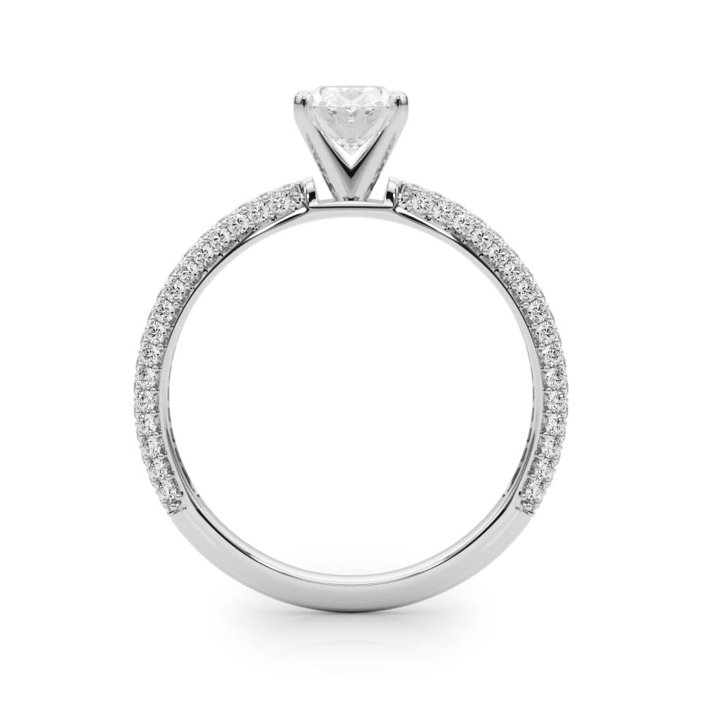 Silver Oval Solitaire with Pave Band and Four-Prong Setting 1