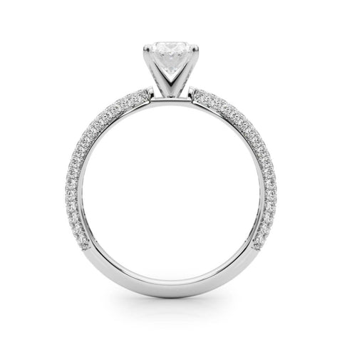 Silver Oval Solitaire with Pave Band and Four-Prong Setting 1