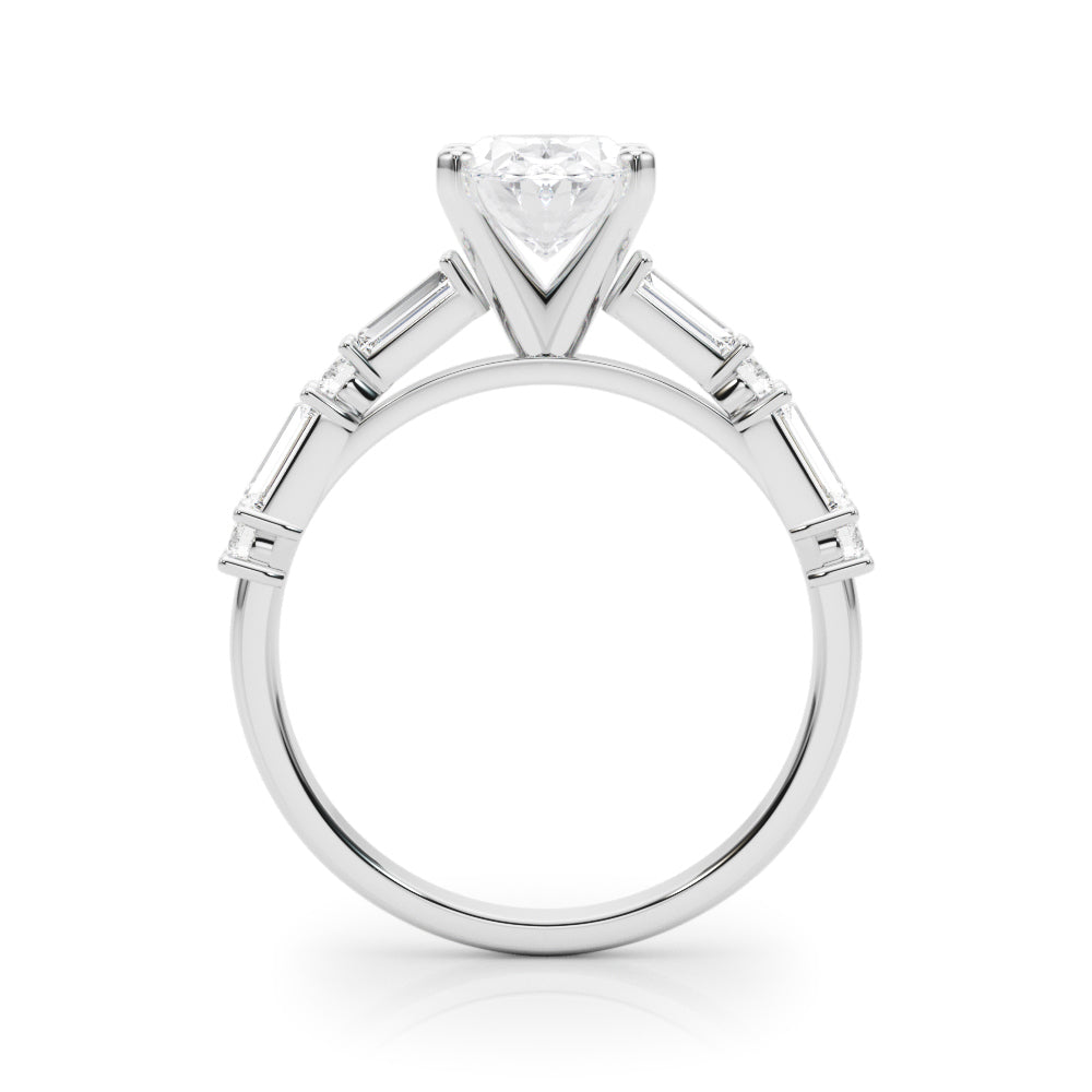 Silver Oval Solitaire with Side Baguettes and Channel Set Band 1