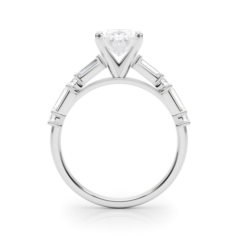 Silver Oval Solitaire with Side Baguettes and Channel Set Band 1