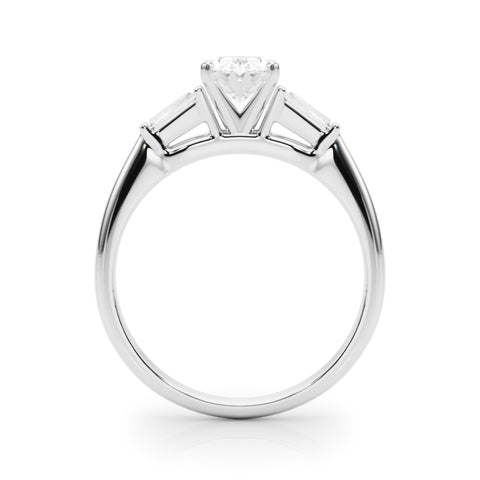 Silver Oval Solitaire with Tapered Baguette Side Stones on a Classic Band with Four-Prong Setting 1
