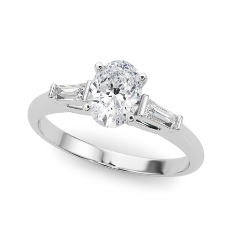 Silver Oval Solitaire with Tapered Baguette Side Stones on a Classic Band with Four-Prong Setting 2