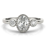 Silver Oval Three-Stone Bezel Set Diamond Ring with Solitaire Band 1