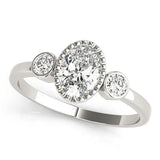 Silver Oval Three-Stone Bezel Set Diamond Ring with Solitaire Band