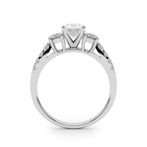 Silver Oval Three-Stone Diamond Ring with Pavé Split Shank and Four-Prong Setting 1