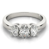 Silver Oval Three-Stone Diamond Ring with Solitaire Band and Four-Prong Setting 1