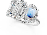 Silver Oval and Emerald Toi Moi Ring with Prong Setting and Plain Band 1