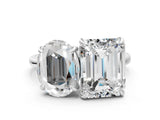 Silver Oval and Emerald Toi Moi Ring with Prong Setting and Plain Band