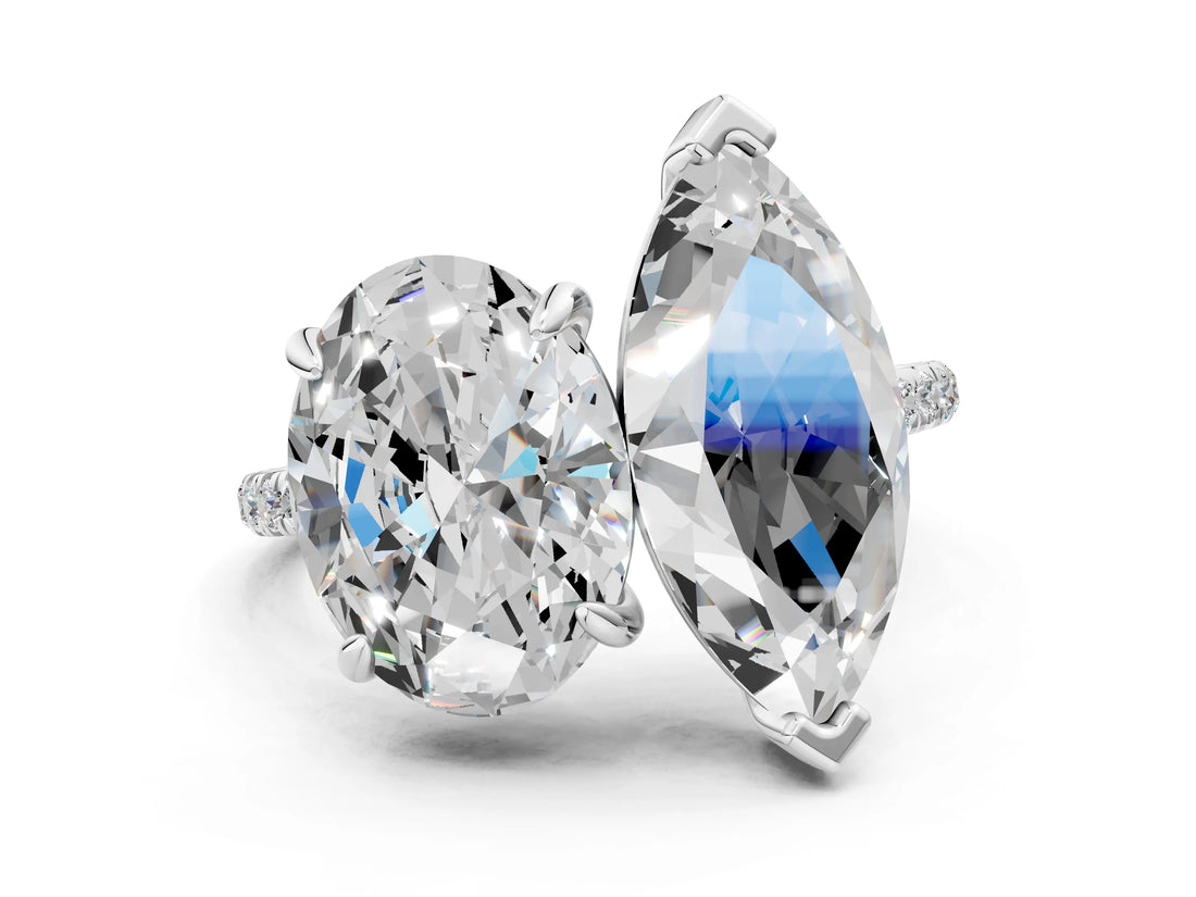 Silver Oval and Marquise Toi Moi Ring with Prong Setting and Micro Pave Band