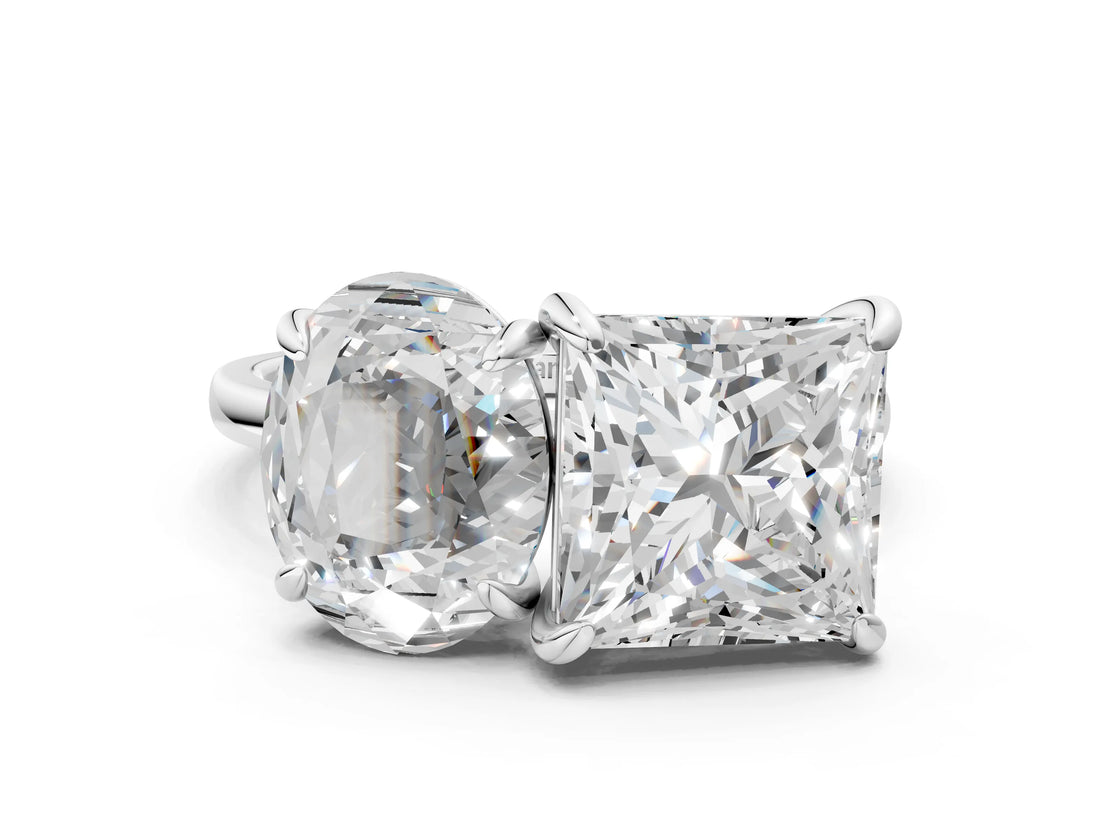 Silver Oval and Princess Toi Moi Ring with Prong Setting and Plain Band