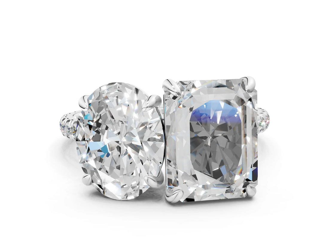 Silver Oval and Radiant Toi Moi Ring with Prong Setting and Micro Pave Band