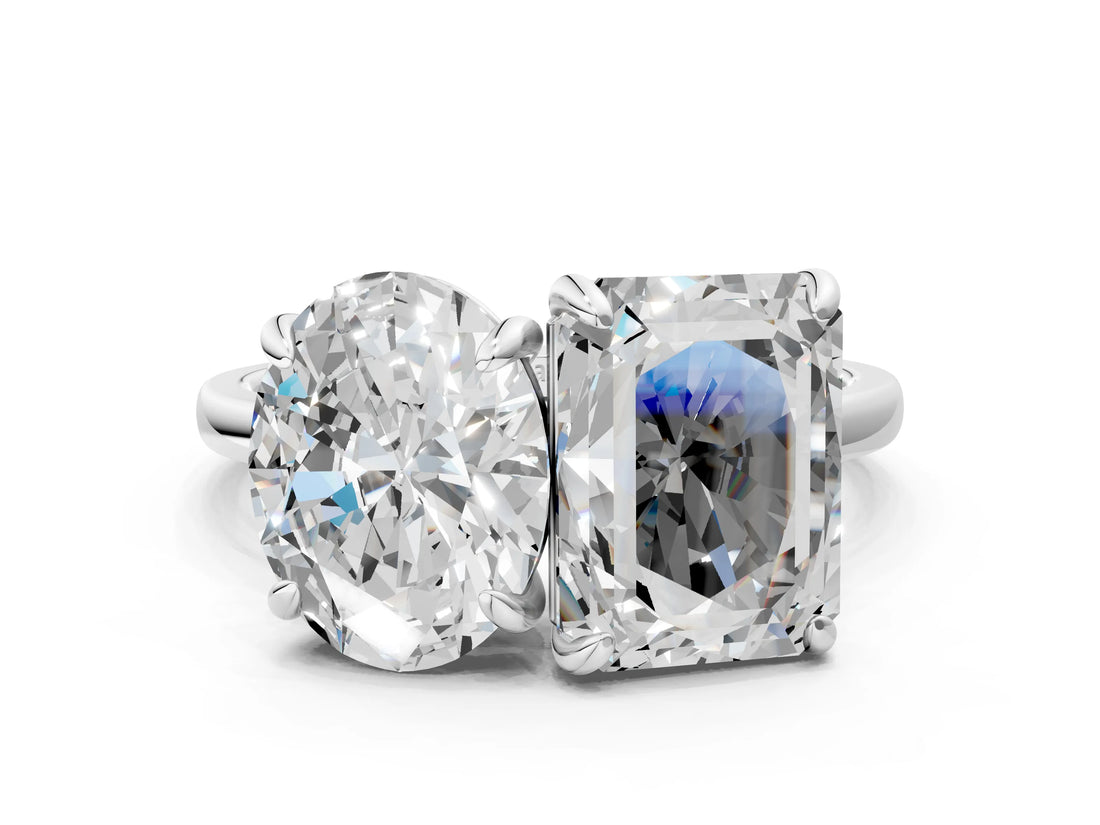 Silver Oval and Radiant Toi Moi Ring with Prong Setting and Plain Band